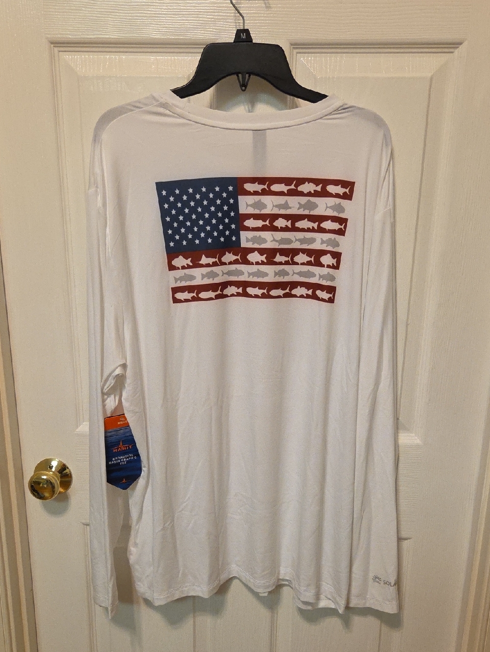 Men's White Long-Sleeve Performance Shirt with Flag Fish Graphic